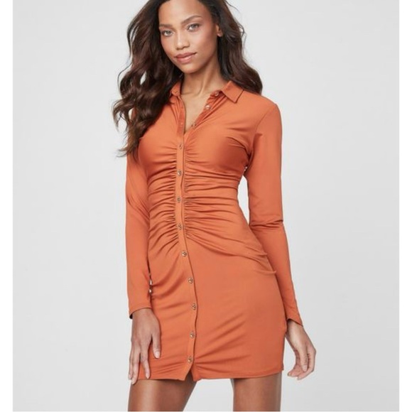 Guess Dresses & Skirts - Guess Burnt Orange Ruched Long Sleeve Dress Size L